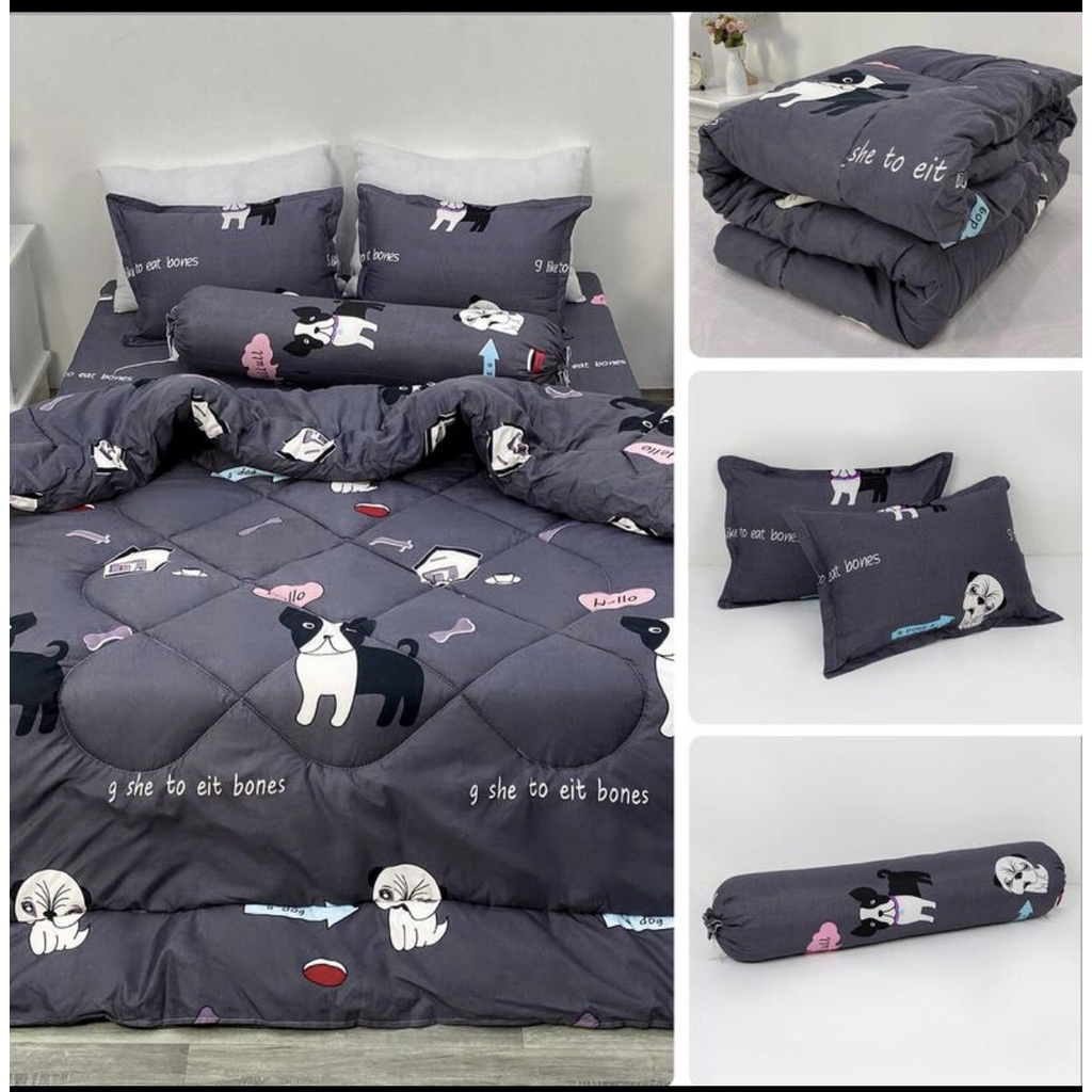 Bộ 5 món chăn ga gối cotton poly -kích thước 1m2x2m