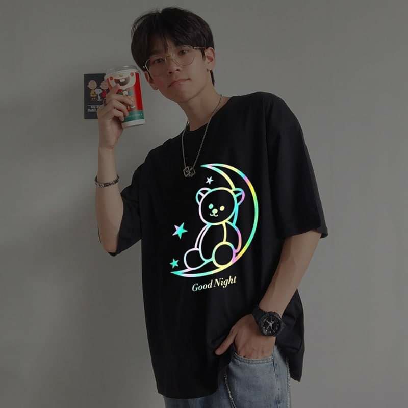 Áo thun nam nữ  form rộng kiểu dáng Unisex in phản quang GẤU MẶT TRẮNG ,2 màu Đen,Trắng - bilshop17 | BigBuy360 - bigbuy360.vn