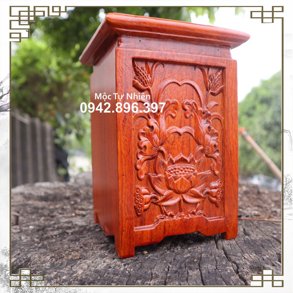 Kỷ đế kê hoa sen vuông hộp gỗ hương cao 20cm và 25cm
