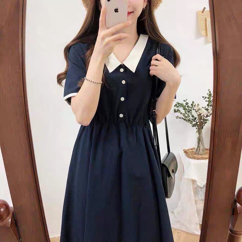 Đầm Polo Phối Nút Nhún Eo Phong Cách Nữ Tính | BigBuy360 - bigbuy360.vn