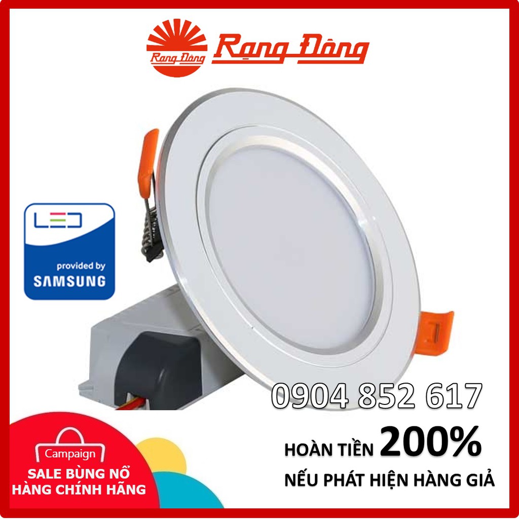 Đèn âm trần đổi màu Rạng Đông 9W, khoét lỗ 90mm, Viền Vàng/Bạc, D AT10 AT02