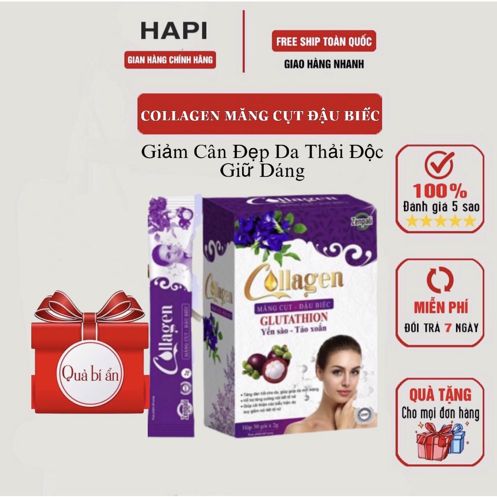 Collagen Măng Cụt Đậu Biếc Zenpali, Cốm Uống Đẹp Da Giữ Dáng Tăng Size Vòng 1 (Hộp 30 Gói)