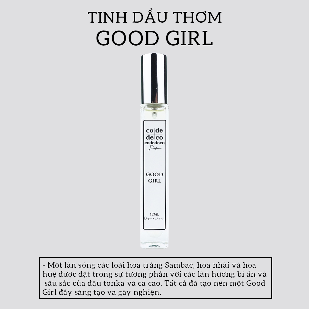 Tinh dầu thơm Code Deco Good Girl 10ml, Ngọt Ngào, Gợi Cảm, Quyến Rũ