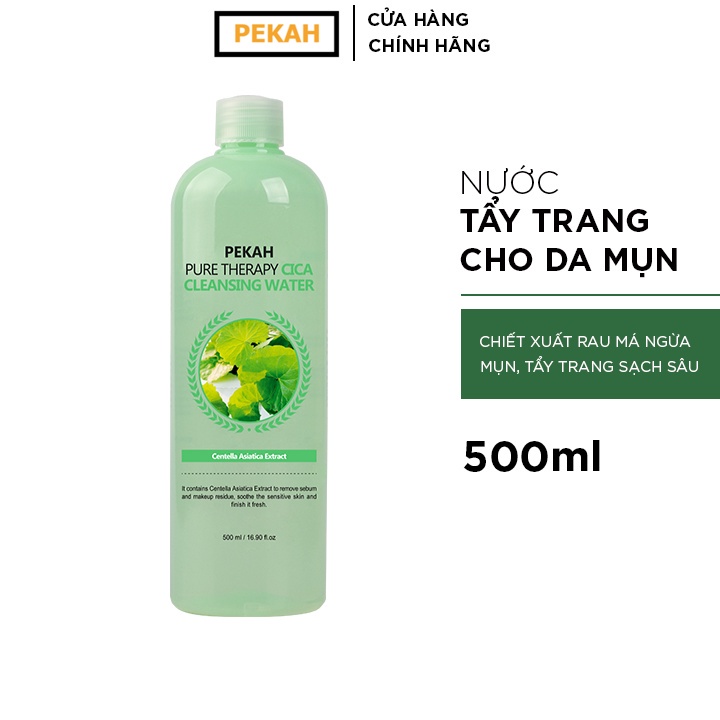 Nước tẩy trang rau má ngừa và cải thiện da mụn PEKAH Pure Therapy Cica Cleansing Water 500ml