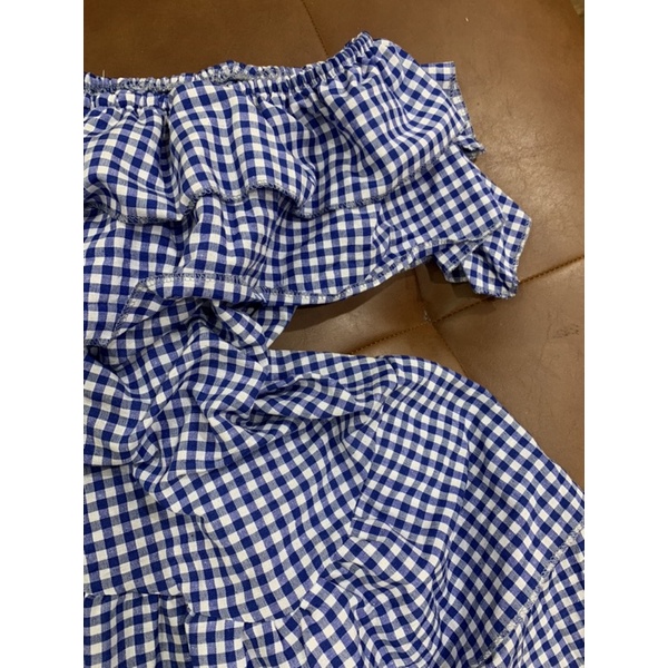 Váy/đầm trễ vai caro xanh ôm body, váy nhúm vai tiểu thư hot hit mùa hè, đi biển | BigBuy360 - bigbuy360.vn