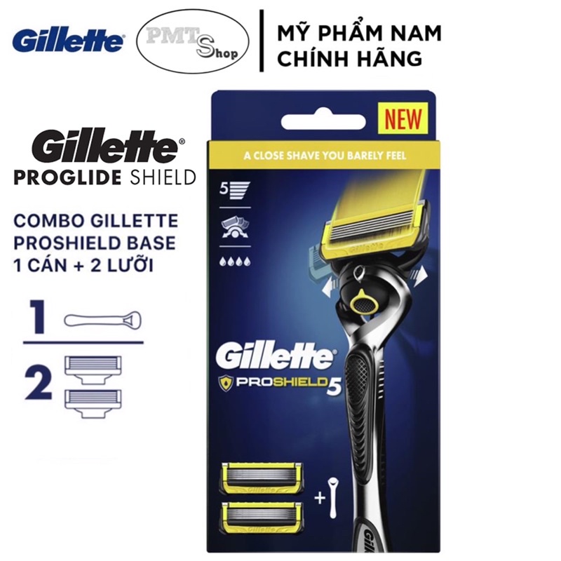 Bộ dao cạo râu cao cấp 5 lưỡi Gillette Fusion Proshield (1 tay cầm xoay chiều và 2 đầu cạo 5+1)