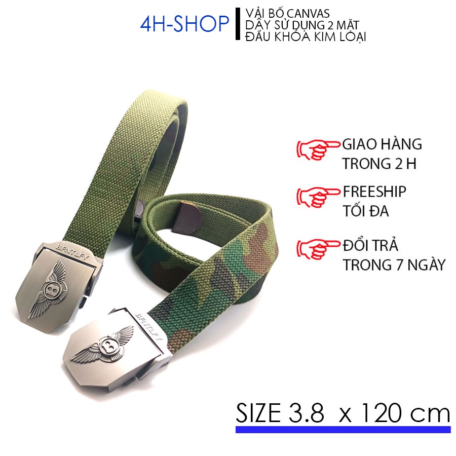 Thắt lưng nam vải bố , dây sử dụng được 2 mặt , rằn ri và xanh rêu , dây 3,8 x 120 cm , đầu khóa kim loại hình chữ B