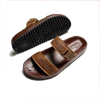 Dép Nam Da Bò Đức Trí Quai Ngang May Viền Cao Cấp Mã 16