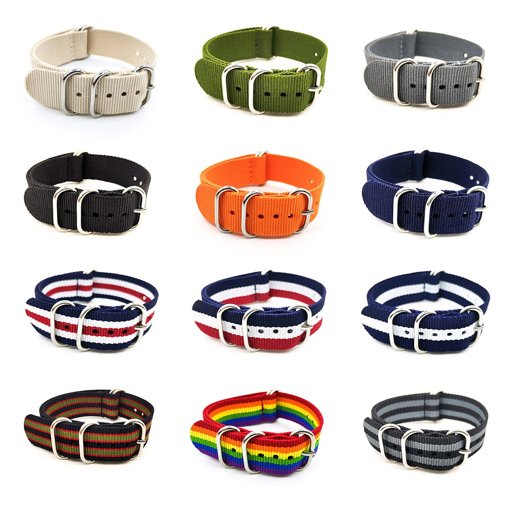 Dây Đeo Đồng Hồ Bằng Nilon Chống Thấm Nước 18mm 20mm 22mm 24mm Phong Cách Quân Đội