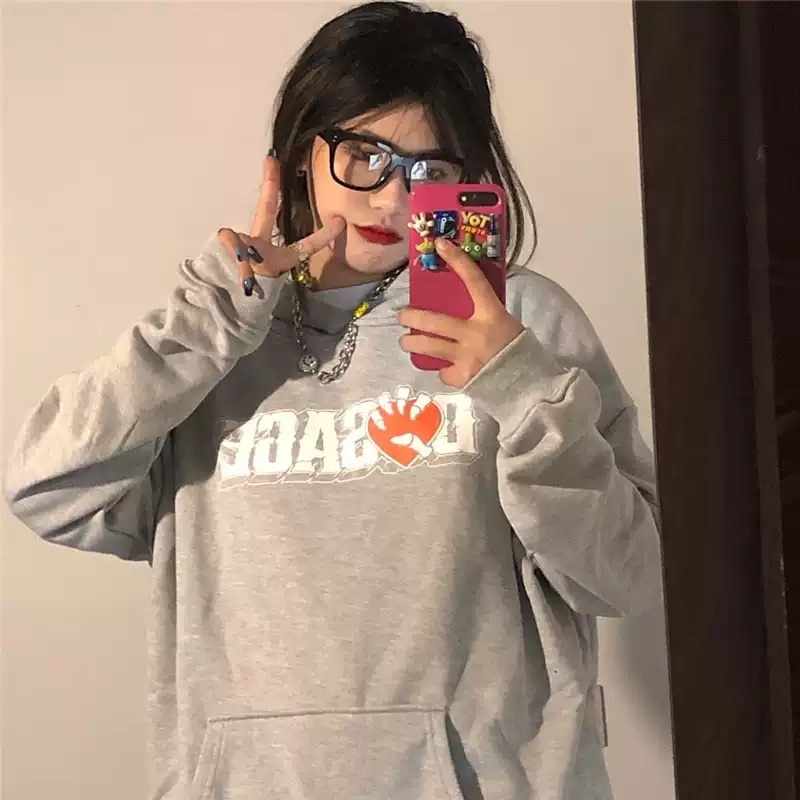 ZHELIHANGFEI Áo Hoodie Tay Dài In Chữ Phong Cách Mỹ