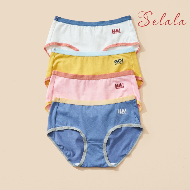 Quần Lót Nữ Selala Cotton Co Giãn Thông Thoáng Kháng Khuẩn Phối Viền QC35