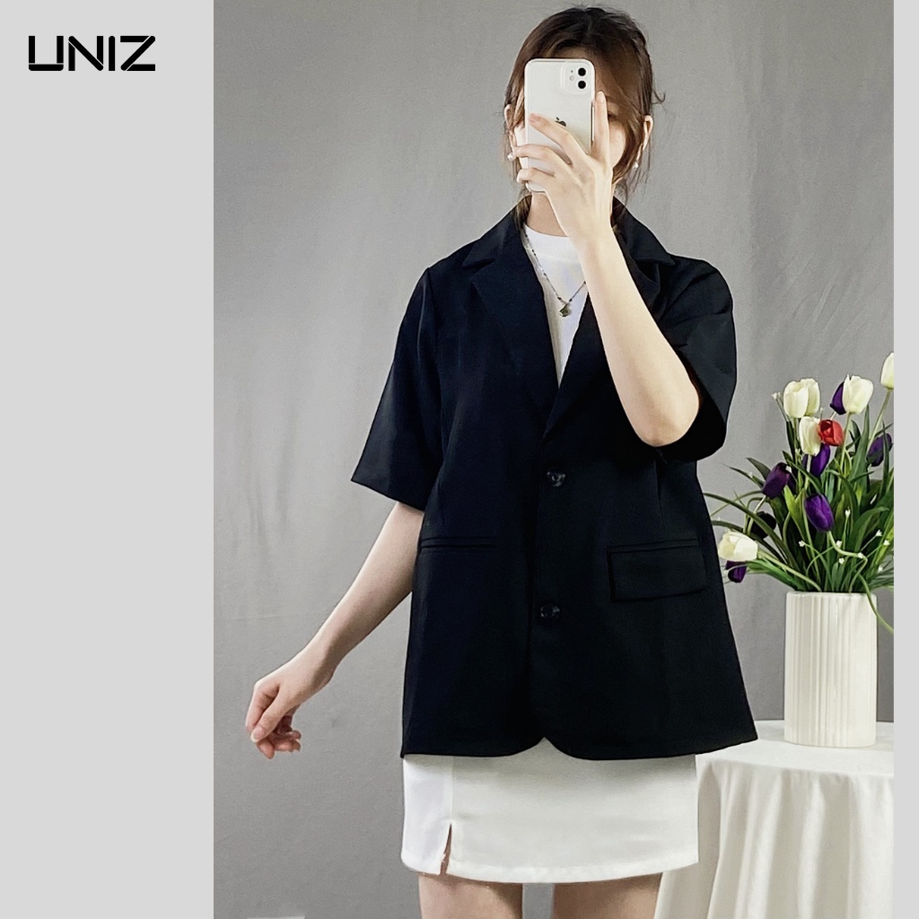 (Ảnh thật) Áo khoác blazer nữ CỘC TAY form rộng chất dày dặn UNIZ 6087