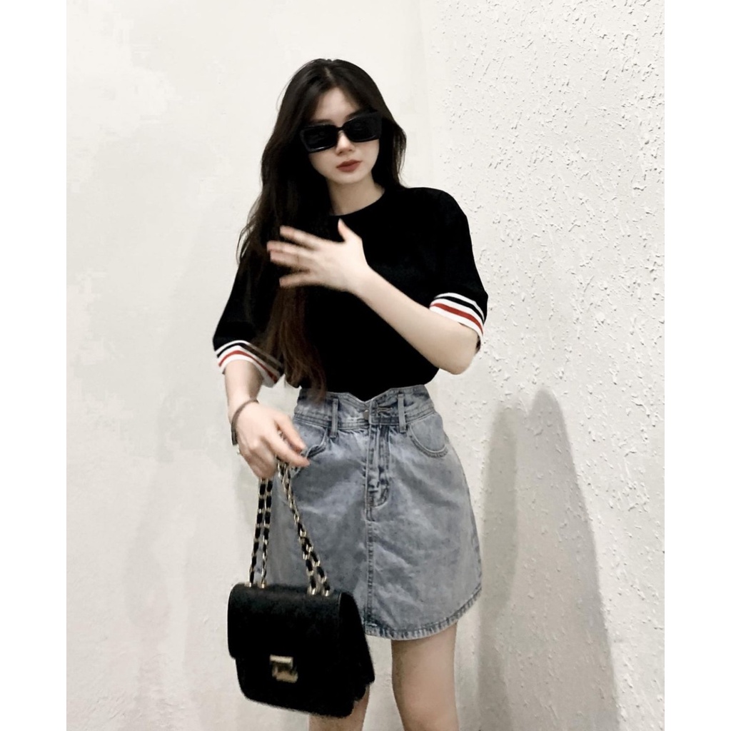 Áo Phông Unisex Thome Tay Bo Phối Sọc Cộc Tay Dáng Rộng