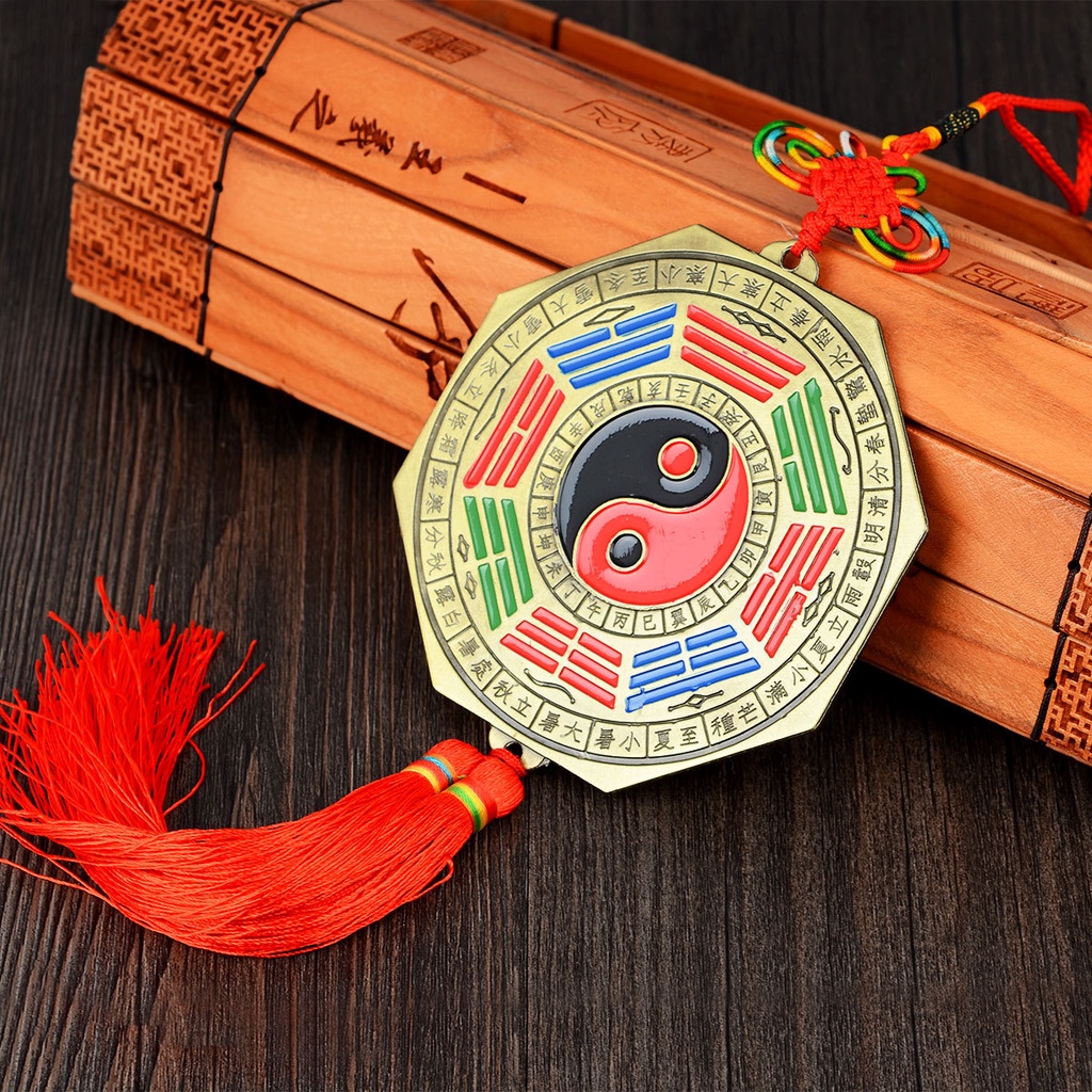Gương bát quái âm dương hóa giải điềm xấu cho ngôi nhà của bạn 12cm - kim loại mặt sau gương phẳng có dây tâm kết