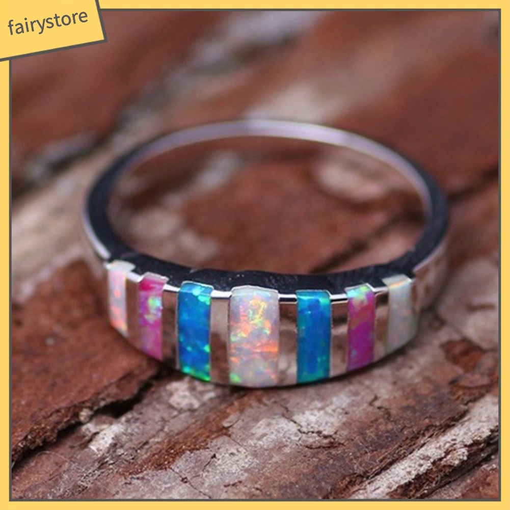 Nhẫn Hợp Kim Đính Đá Opal Giả Nhiều Màu