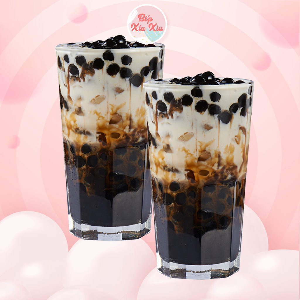 Sữa tươi trân châu đường đen Bếp xíu xiu, Set nguyên liệu 3 vị cacao, matcha, vani