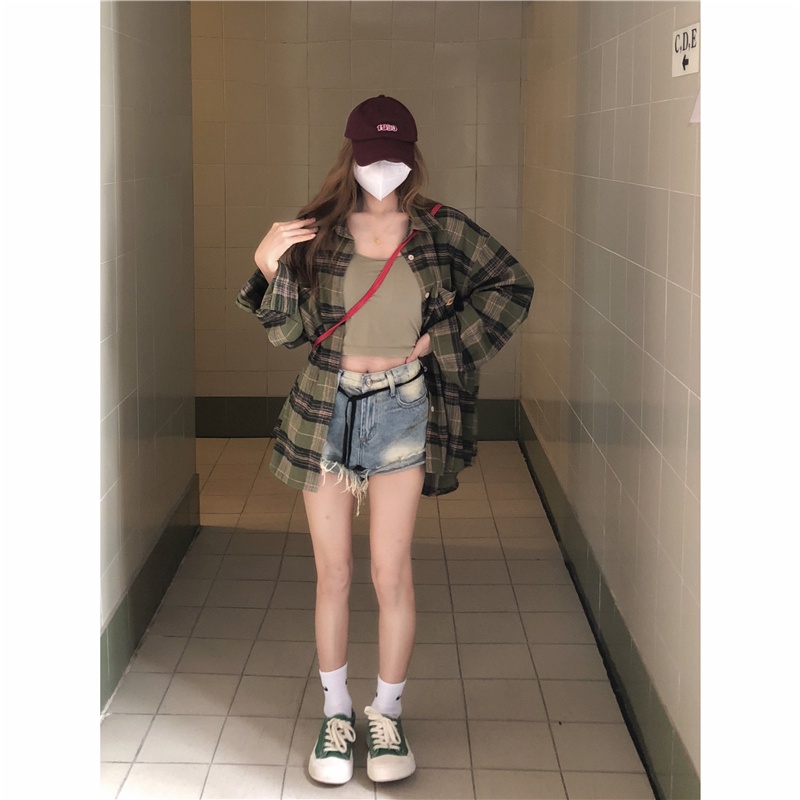 Áo sơ mi DUNEA tay dài họa tiết sọc caro phong cách cổ điển Hàn Quốc