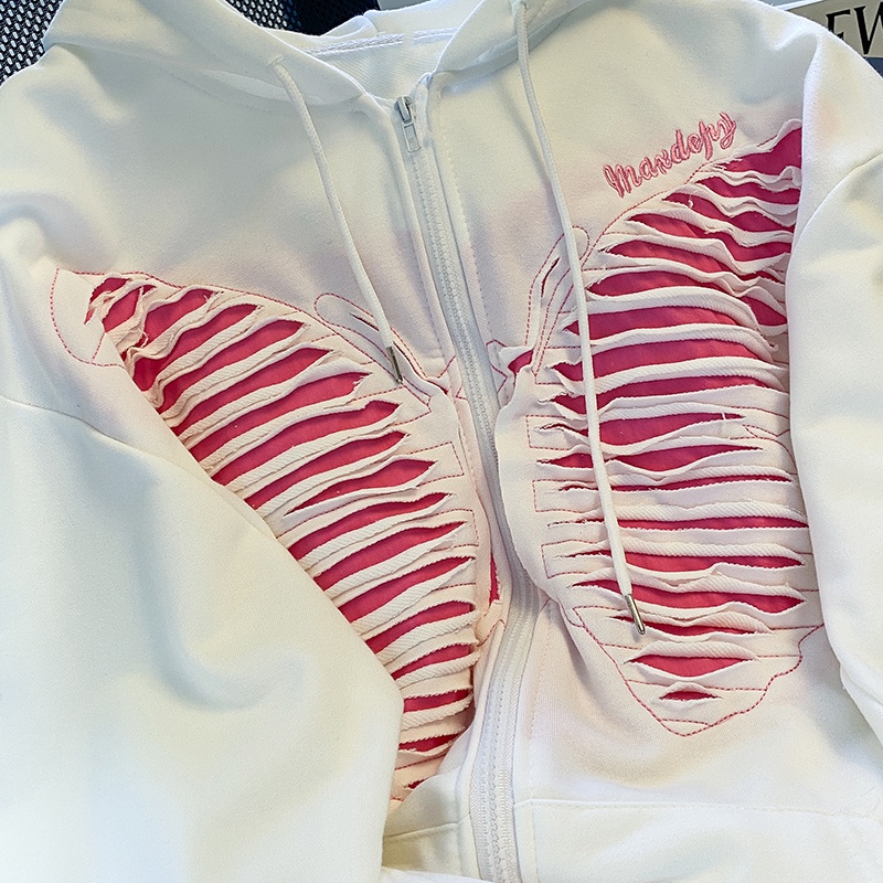 Áo khoác ZHELIHANGFEI có mũ trùm đầu họa tiết bướm phối khóa kéo thời trang dành cho nữ