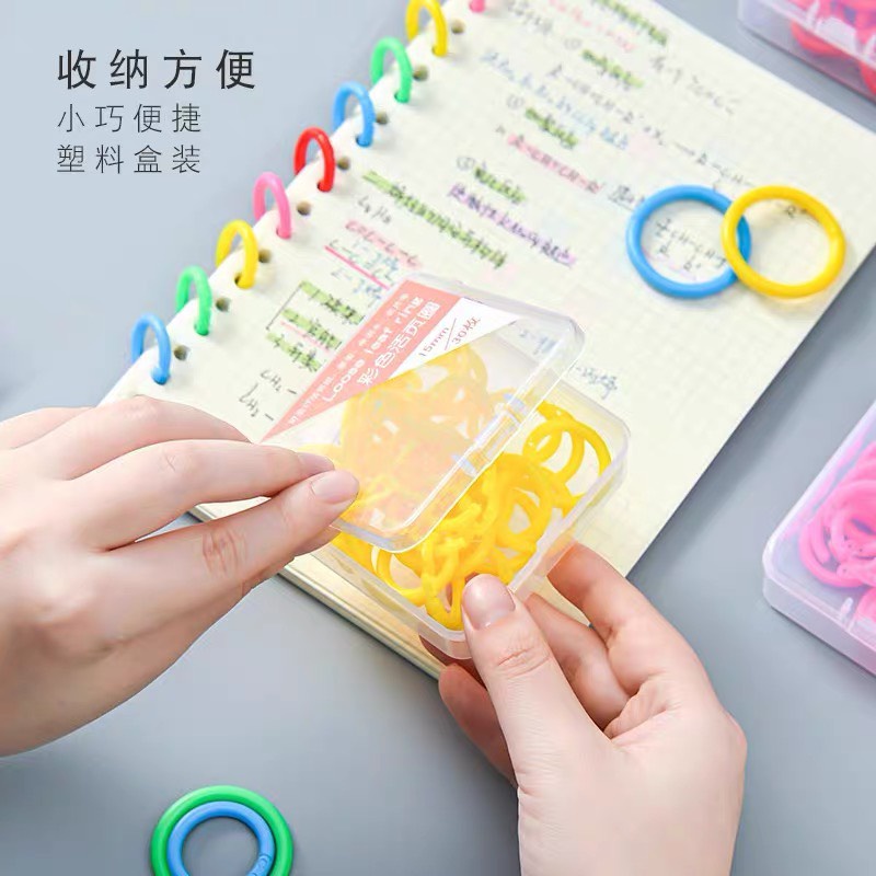 Hộp 30 chiếc 15mm 20 chiếc 20mm khoen còng nhựa PE nhiều màu Béo shop làm Flashcard, sổ bìa còng, móc treo đồ