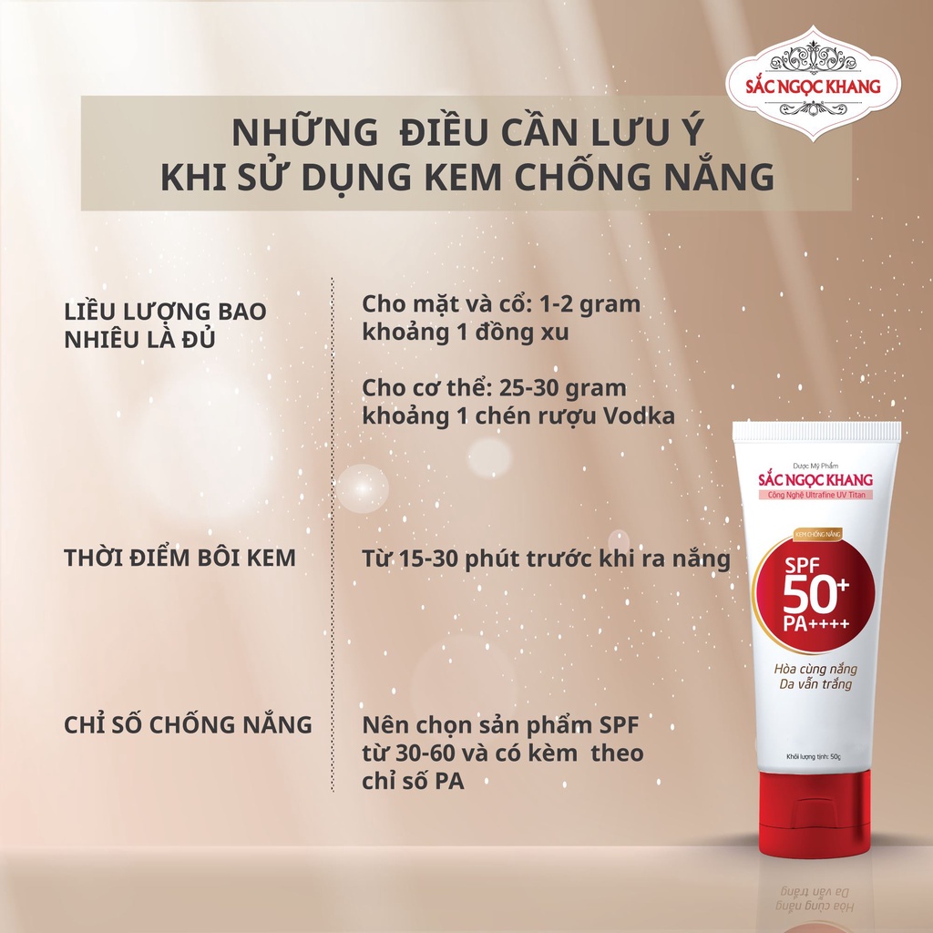 Kem Chống Nắng Sắc Ngọc Khang SPF50 PA++++ giúp chống nắng hiệu quả và kéo dài