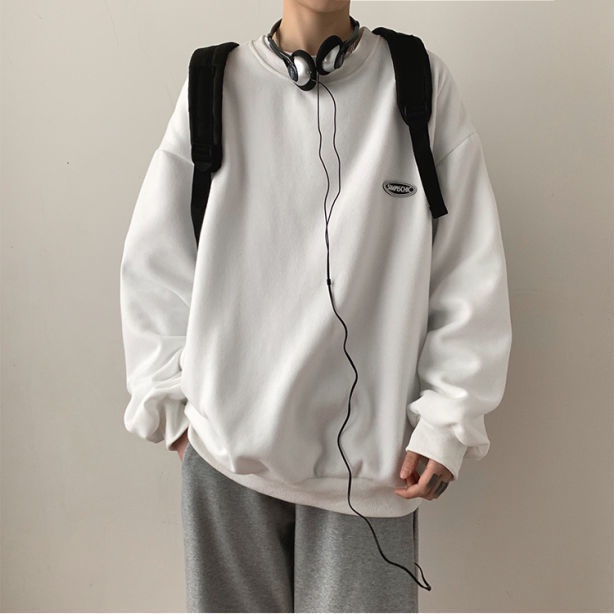 Áo Sweater Cổ Tròn Dáng Rộng Màu Sắc Đơn Giản Thời Trang Thu Đông Cho Nam