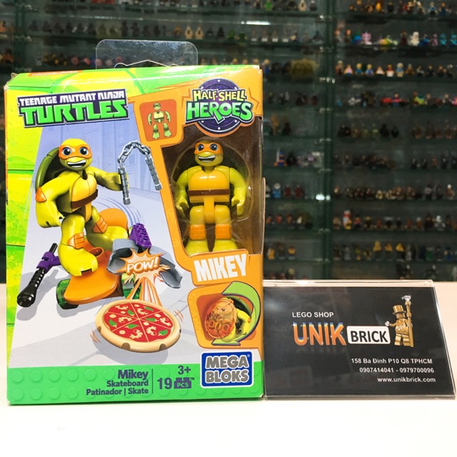 Mega Bloks UNIK BRICK Chú rùa cam Mikey Skateboard trượt ván trong Ninja Turtles chính hãng (như hình)