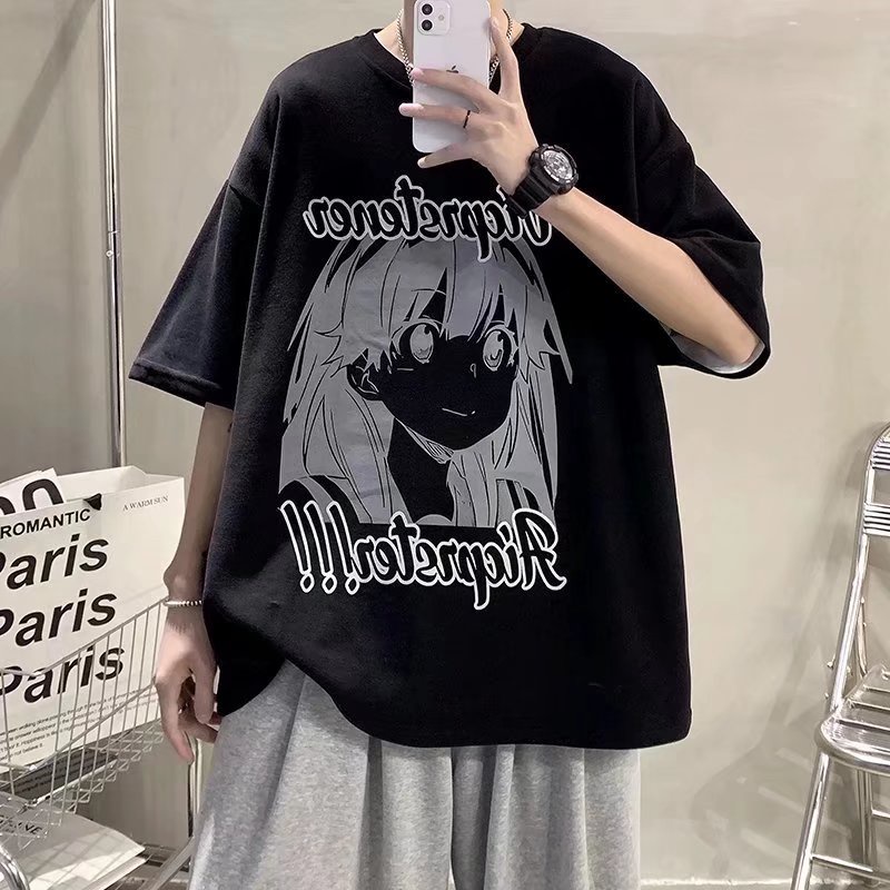 Áo Thun Mùa Hè Dáng Suông Tay Cộc In Họa Tiết Hoạt Hình Thời Trang Có size Lớn M-8XL Cho Nam