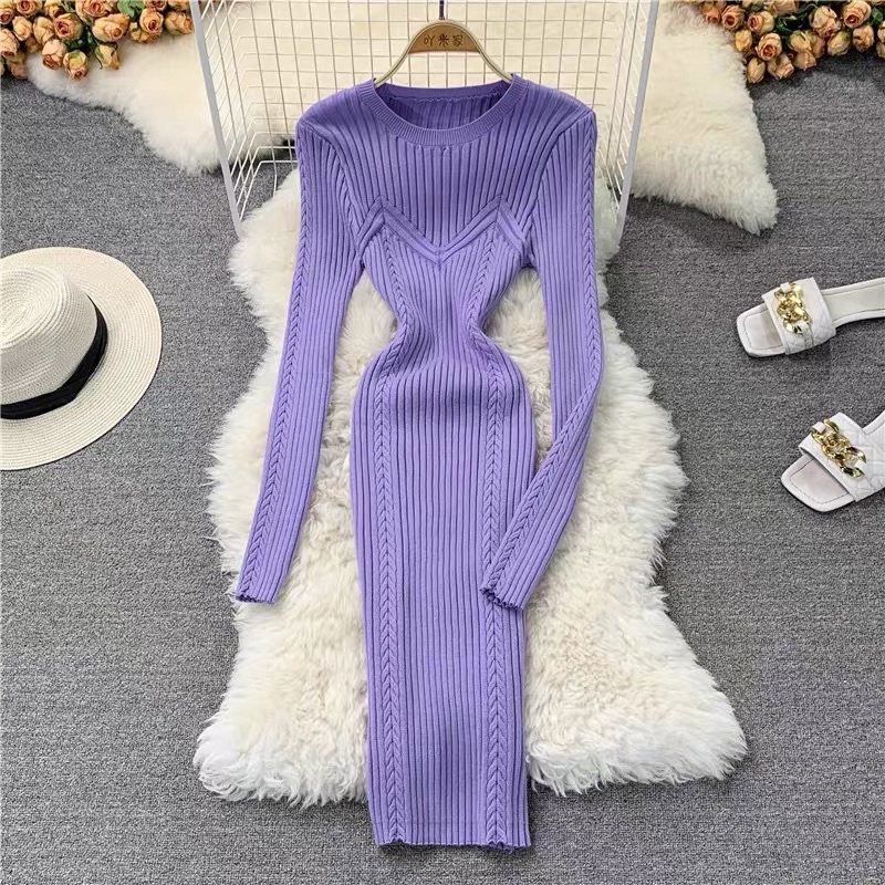 Đầm body tay dài, đầm thun lên body vải dệt kiểu