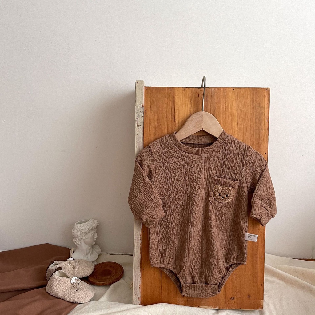 Bộ Áo Liền Quần Tay Dài Bằng Vải Cotton In Hình Gấu Dễ Thương Dành Cho Bé Trai Gái 0-24 Tháng Tuổi
