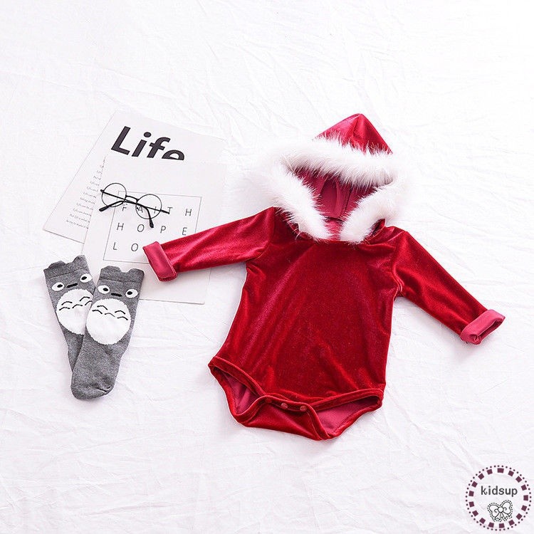 ✸ღ✸Cute Velvet Baby Infant Girl Romper Hooded Jumpsuit Bodysuit Outfits Clothes Xmas | BigBuy360 - bigbuy360.vn