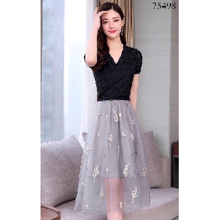 [MỚI] ĐẦM XÒE NỮ THUN PHỐI LƯỚI CAO CẤP THANH LỊCH ĐỦ SIZE - 75498