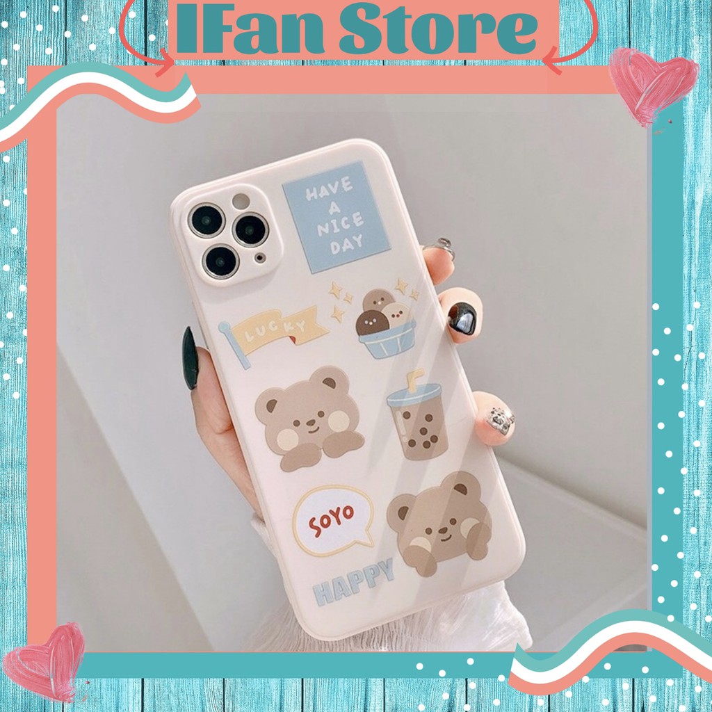 🌸VIDEO THẬT🌸 Ốp Lưng iPhone Viền Cạnh Vuông Gấu Trà Sữa iPhone 6/6s/6plus/6splus/7plus/8plus/x/xs/xs max/11/11 pro max