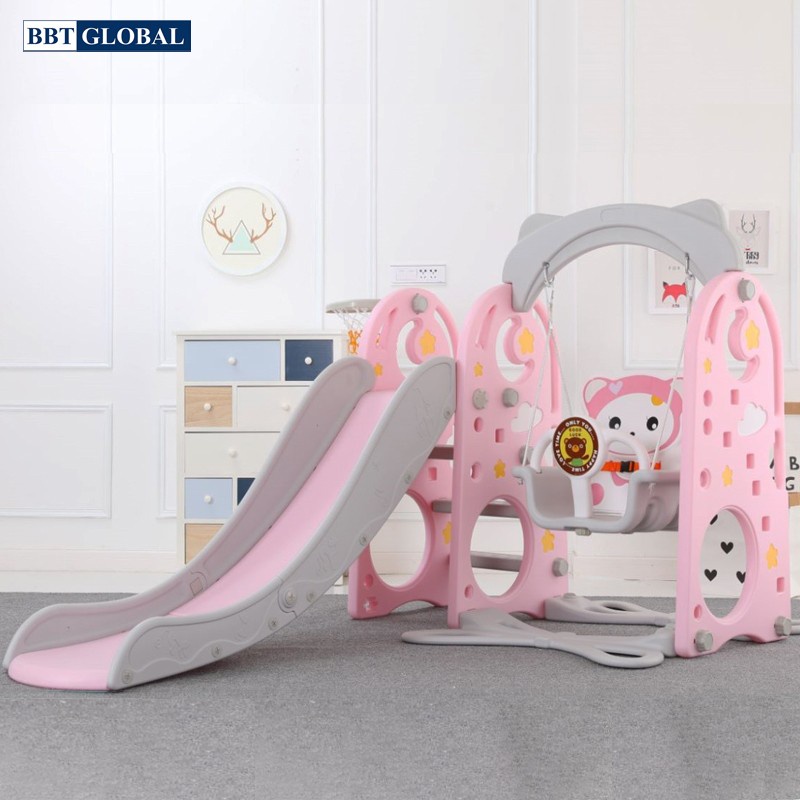 Cầu trượt xích đu Hello kitty máng dài 4 trong 1 cho bé BSL331