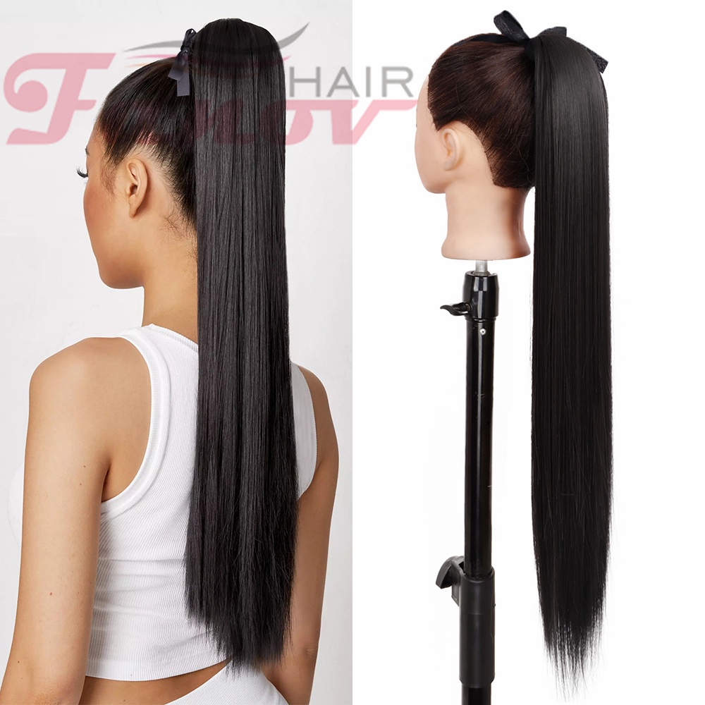 Tép Tóc Giả Thẳng Dài Bằng Sợi Tổng Hợp Màu Đen Tự Nhiên Cho Nữ