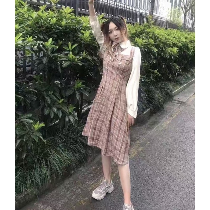 Váy sơ mi kẻ caro nữ dáng dài