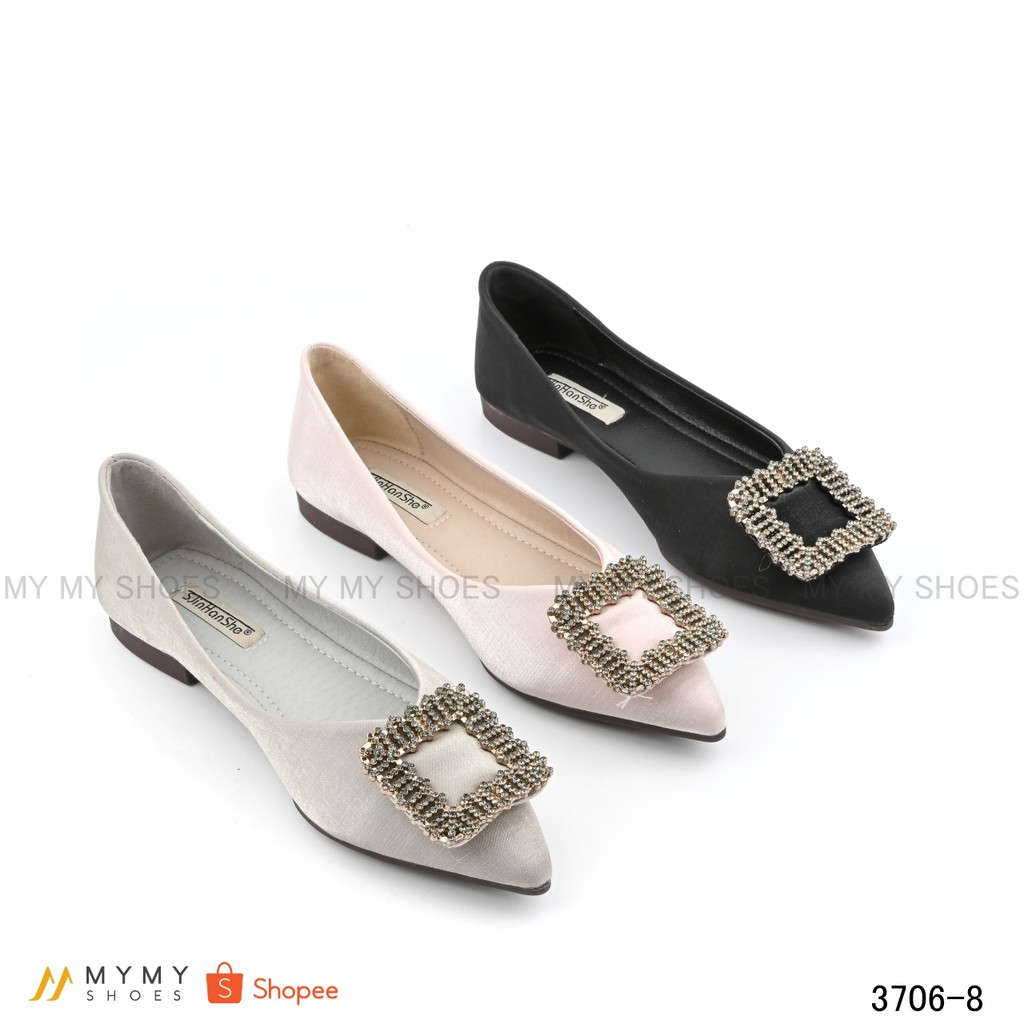 3706-8 Giầy bệt lụa nhũ đá vuông