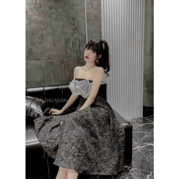 [ MẪU MỚI ] ĐẦM GẤM HAI DÂY PHỐI VOAN KIẾNG, CỰC QUÝ PHÁI/ SANG TRỌNG/ THỜI TRANG UP