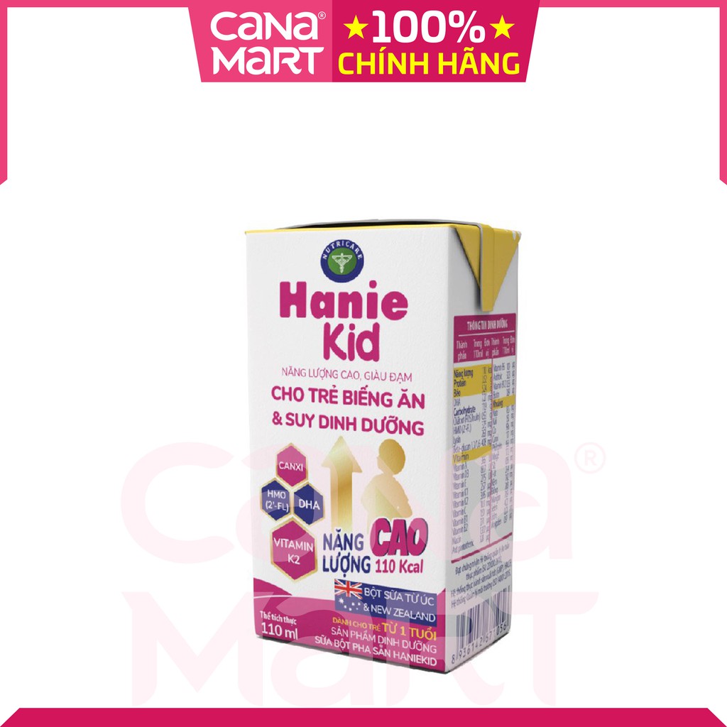 Thùng sữa nước cho bé Nutricare Hanie Kid cho trẻ biếng ăn, suy dinh dưỡng (48 hộp x 110ml)