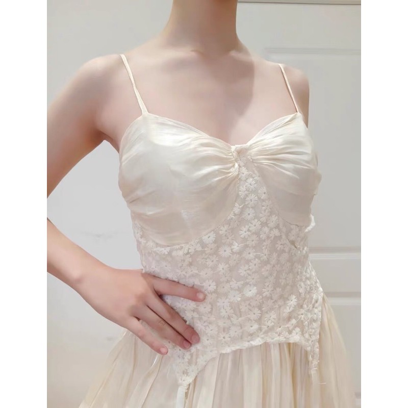 Váy đầm maxi 2 dây chất voan nhũ bling bling phối hoa thêu sang chảnh đi tiệc đi chơi đi biển du lịch