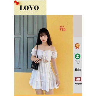 Váy trễ vai rút ngực hở eo loyo mã 1057
