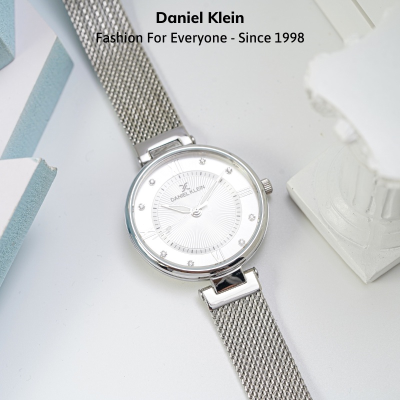 Đồng hồ nữ Daniel Klein Watch DK.1.12560 mặt nhỏ đính đá, kính cứng chống xước, chống nước, dây thép đeo tay cao cấp