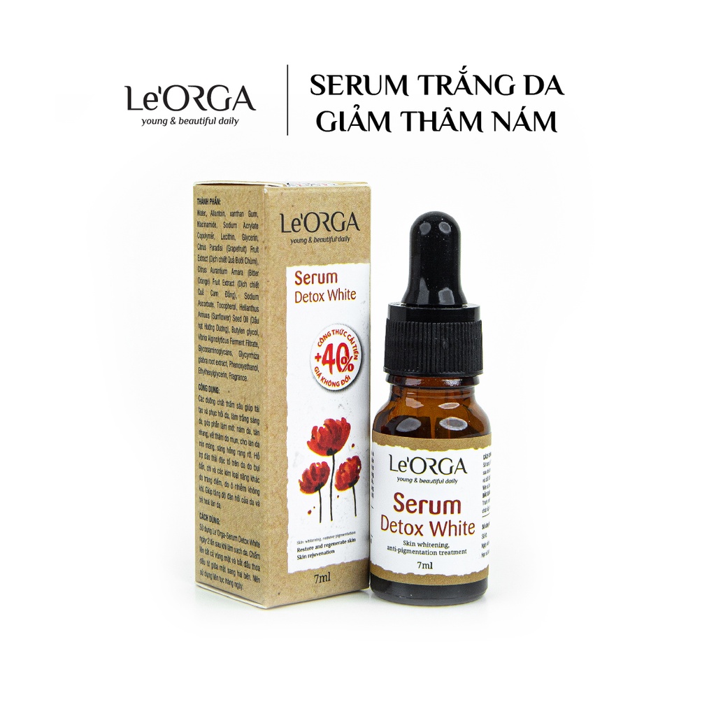 Serum Trắng Da Mờ Nám Le'Orga - Detox White Tinh Chất Trẻ Hóa Da Tăng Độ Ẩm Huyết Thanh Giảm Lão Hóa 7ml