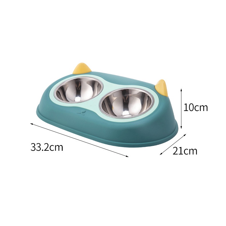 Bát Ăn Đôi Cho Chó Mèo Hình Tai Mèo Kèm 2 Tô Inox