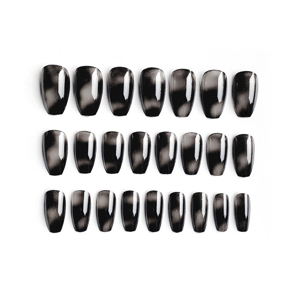 [Hàng mới về] Hộp 24 móng tay giả màu đen thời trang trang trí móng nghệ thuật có thể tháo rời tiện dụng