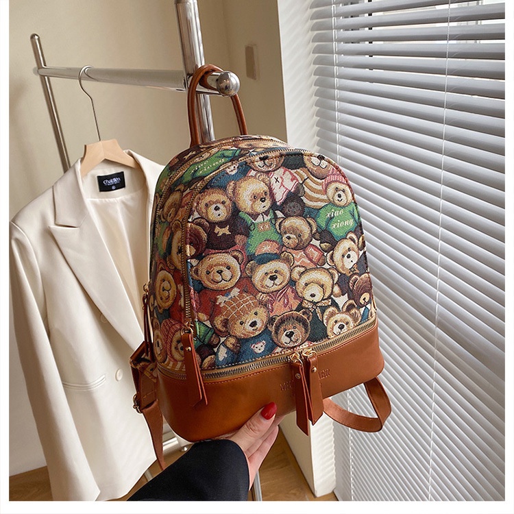 Ba lô CHUWANGLIN bằng da PU hình gấu dễ thương dành cho nữ