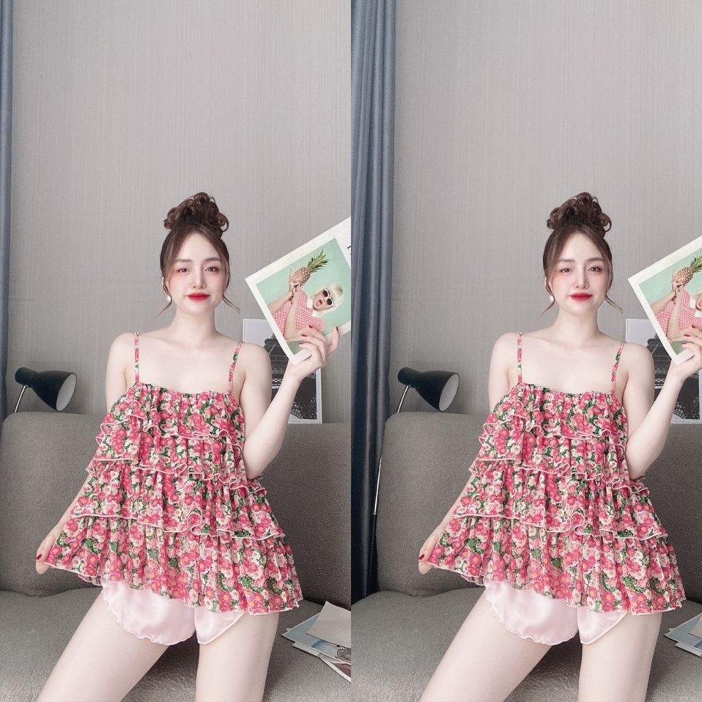 Đồ ngủ nữ BIGSIZE❣️FREE SHIP❣️Đồ ngủ sexy lụa Chiffon phối Satin cao cấp mềm mại xinh xắn&lt;70kg