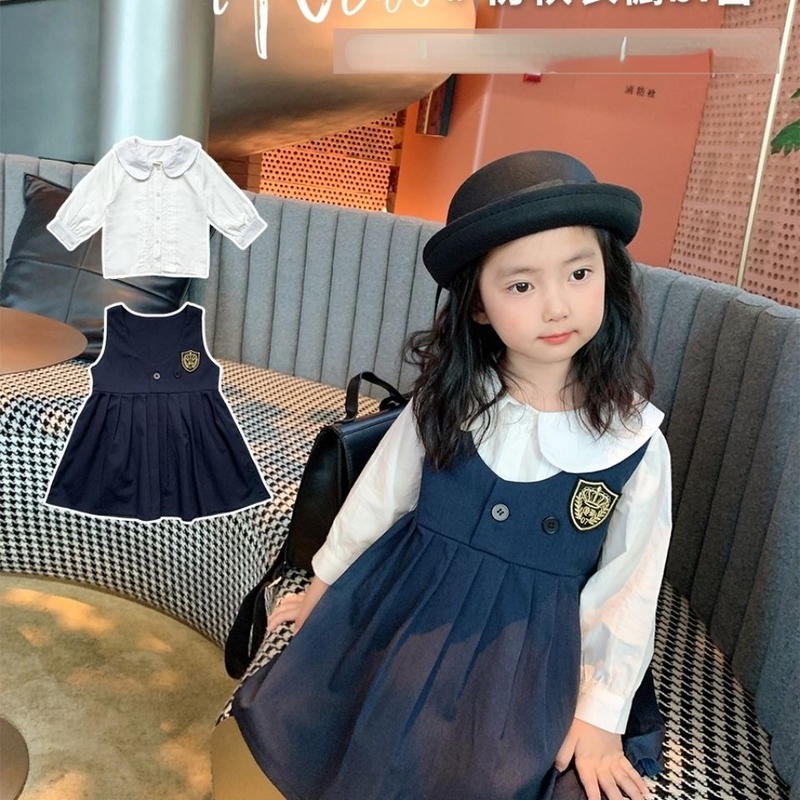 Bộ Áo Sơ Mi Tay Ngắn Kèm Chân Váy Thời Trang Mùa Hè Hàn Quốc Cho Bé Gái