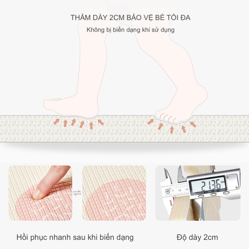 Thảm Xốp Nằm Chơi Cho Bé Thảm XPE Dày 2cm Bộ 3 Tấm, Không Mùi, Thoáng Mát, Không Biến Dạng