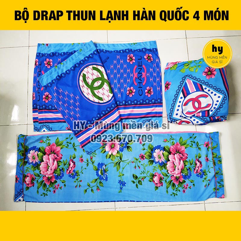 Bộ ga thun lạnh Hàn Quốc 1m6, 1m8 gồm 4 món (1 drap, 2 áo gối, 1 vỏ gối ôm) - ẢNH THẬT 100% | Mùng mền giá sỉ Hy