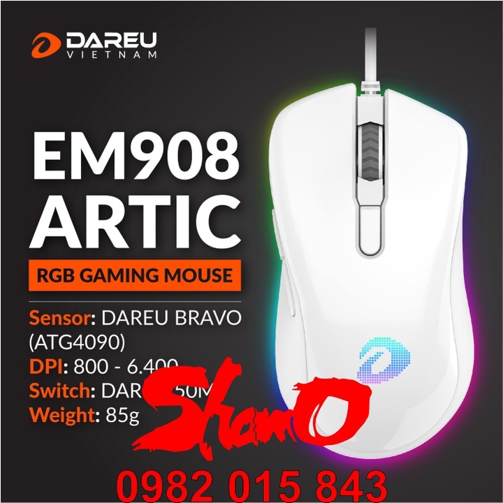 Chuột Gaming có dây Dareu EM908 – Chính hãng – Độ nhạy 6400 DPI – Tốc độ tối đa 150IPS – Bảo hành 24 tháng